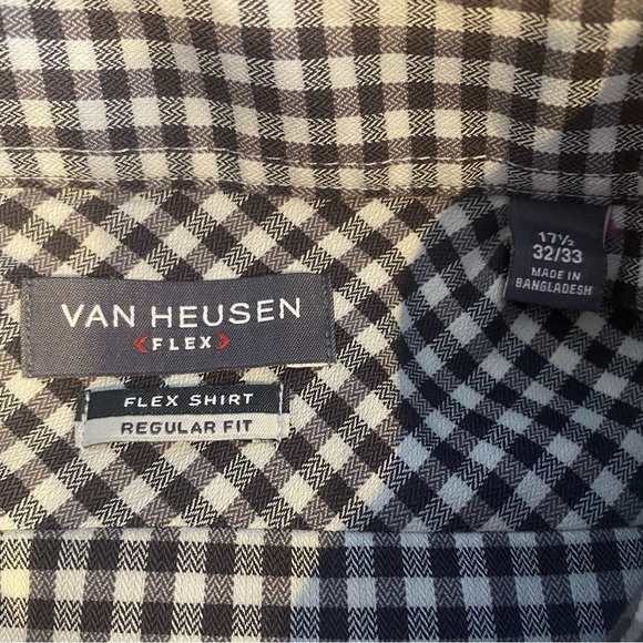 Van Heusen Flex Men's size 17.5 long sleeve button up shirt black white gingham - Picture 6 of 7